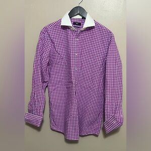 Boss Hugo Boss Sharp Fit Double French Cuff Purple Plaid Shirt Size 16.5 32-33